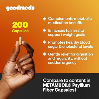 GoodMeds Psyllium Husk Fiber 520mg Kapseln – Ballaststoffpräparat zur Unterstützung der Verdauung für Männer und Frauen, 200 Kapseln