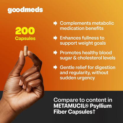 GoodMeds Psyllium Husk Fiber 520mg Kapseln – Ballaststoffpräparat zur Unterstützung der Verdauung für Männer und Frauen, 200 Kapseln