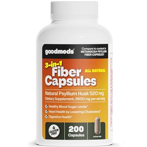 GoodMeds Psyllium Husk Fiber 520mg Kapseln – Ballaststoffpräparat zur Unterstützung der Verdauung für Männer und Frauen, 200 Kapseln