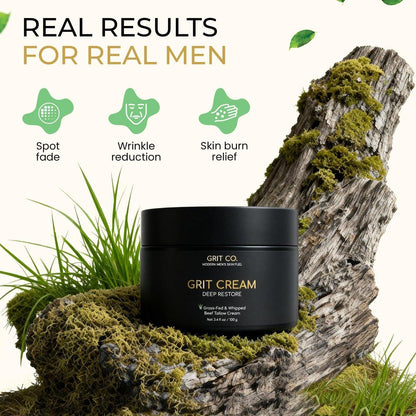 GRIT CO. Rindertalg für die Haut Anti-Aging Männer-Gesichtscreme – Weidehaltung-Talg Feuchtigkeitscreme für Männer – Ungetümter, geschlagener Faltenbalsam 100 ml
