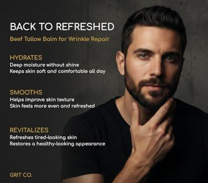 GRIT CO. Rindertalg für die Haut Anti-Aging Männer-Gesichtscreme – Weidehaltung-Talg Feuchtigkeitscreme für Männer – Ungetümter, geschlagener Faltenbalsam 100 ml
