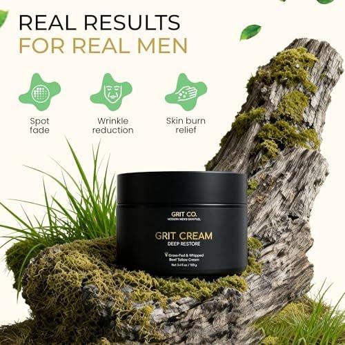 GRIT CO. Rindertalg für die Haut Anti-Aging Männer-Gesichtscreme – Weidehaltung-Talg Feuchtigkeitscreme für Männer – Ungetümter, geschlagener Faltenbalsam 100 ml