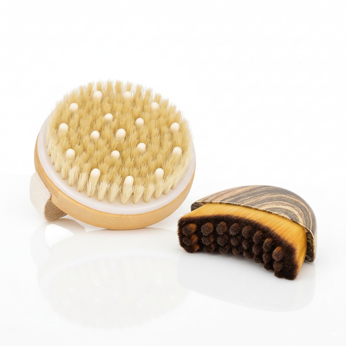 Wendmart 2-in-1 Trockenbürsten-Set für Körper und Gesicht – Konturierende Bürste aus natürlichen Wildschweinborsten für Lymphdrainage, Cellulite & Peeling + Weiche Gesichtsbürste zur Kieferkonturierung & gegen Schwellungen