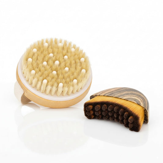 Wendmart 2-in-1 Trockenbürsten-Set für Körper und Gesicht – Konturierende Bürste aus natürlichen Wildschweinborsten für Lymphdrainage, Cellulite & Peeling + Weiche Gesichtsbürste zur Kieferkonturierung & gegen Schwellungen