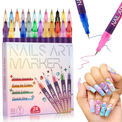 BONTOP Nail Art Stifte, 24 Farben Acryl Nagelmarker – Wasserfest & Schnell trocknend für DIY Nageldesign