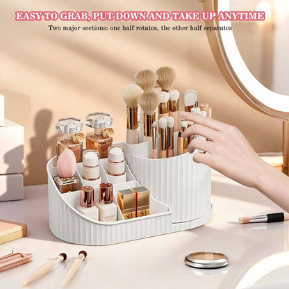 Makeup-Organizer mit drehbarem Pinselhalter, Kosmetik-Aufbewahrung für Schminktisch, Bad und Kommode, Kosmetik-Display für Lippenstifte, Hautpflege, Pinsel und Lidschatten