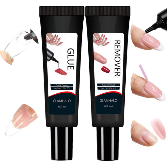 Glamhalo Quick Dry Semi Solid Nail Glue Gel 10g mit 10ml Entferner – Superstarker, langanhaltender Nagelkleber für Press-On & Fake Acrylnägel ohne UV-Lampe