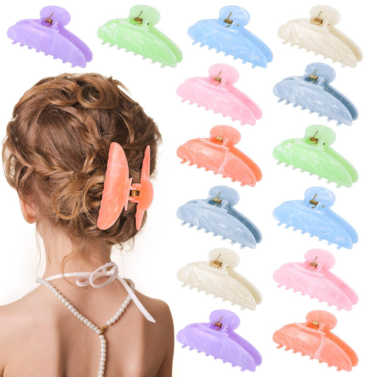 14-teiliges Acryl-Haarkrallen-Set – Große, rutschfeste Krallen-Clips für dickes und dünnes Haar – Süße Haarspangen für Frauen, Mädchen und Damen – Zuhause & Kopfschmuck