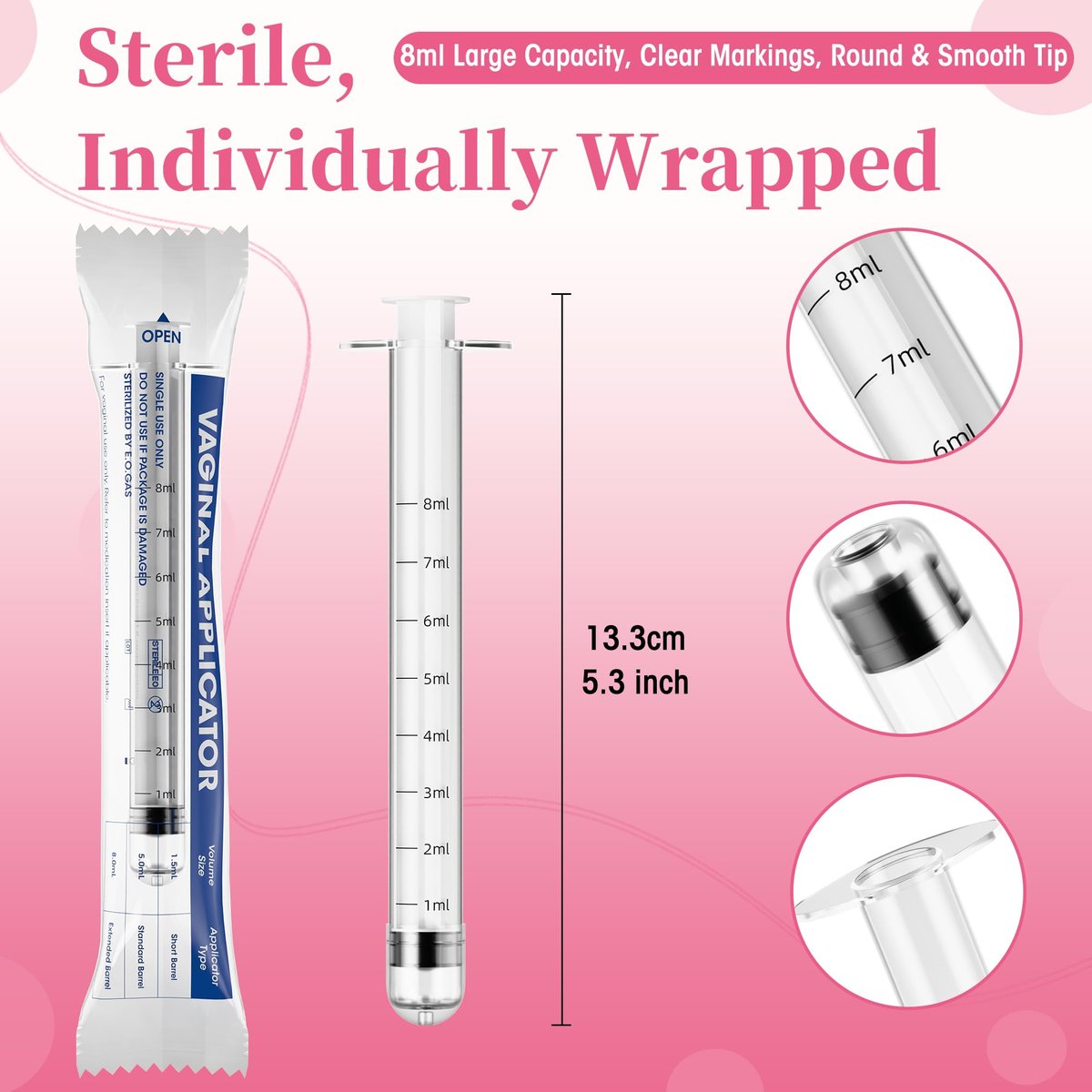 BeHerk Disposable Vaginal Cream Applicators – 8ml Lube Injector Syringes mit glatter Spitze, Dosierungsmarkierungen, passend für die meisten Gleitmittel, Cremes und Gele, sterilisiert und einzeln verpackt, 20 Stück