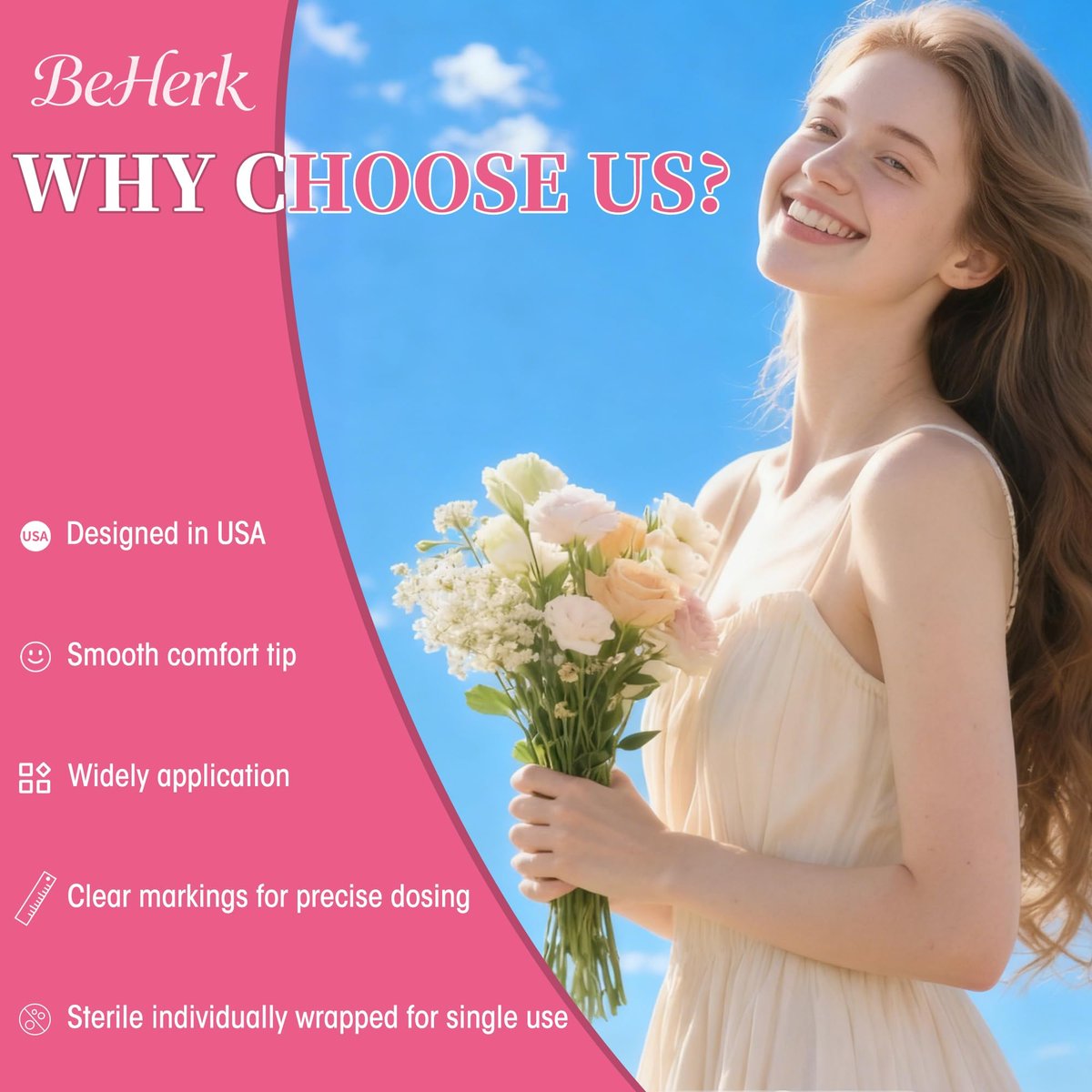 BeHerk Disposable Vaginal Cream Applicators – 8ml Lube Injector Syringes mit glatter Spitze, Dosierungsmarkierungen, passend für die meisten Gleitmittel, Cremes und Gele, sterilisiert und einzeln verpackt, 20 Stück