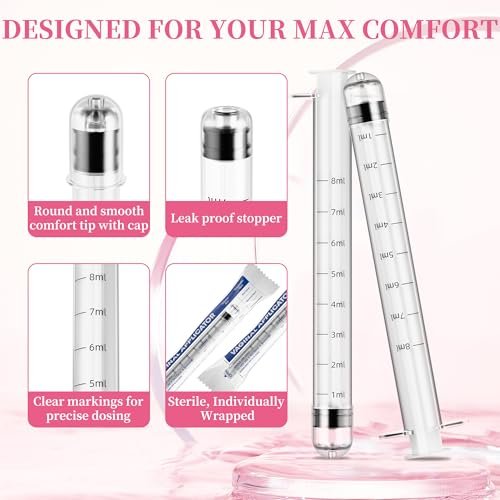 BeHerk Disposable Vaginal Cream Applicators – 8ml Lube Injector Syringes mit glatter Spitze, Dosierungsmarkierungen, passend für die meisten Gleitmittel, Cremes und Gele, sterilisiert und einzeln verpackt, 20 Stück