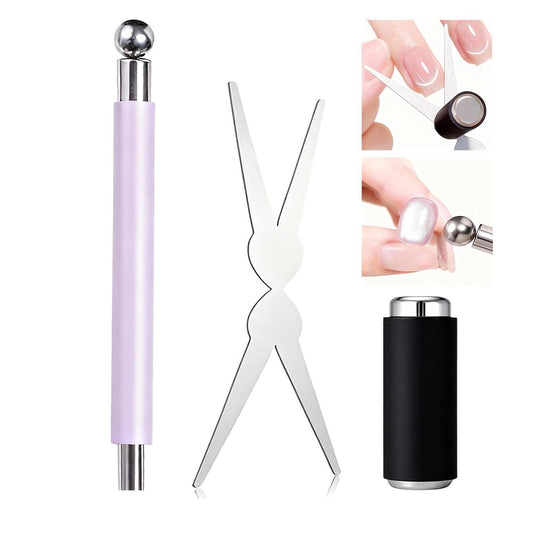 2-in-1 French Cat Eye Magnet Set, Doppelkopf-Scherenmagnet-Werkzeug für Cat Eye Gel-Nagellack, Stab mit runden Nagelmagnet-Perlen, Maniküre-Kunst-DIY für Zuhause & Salon, Anfängerfreundlich