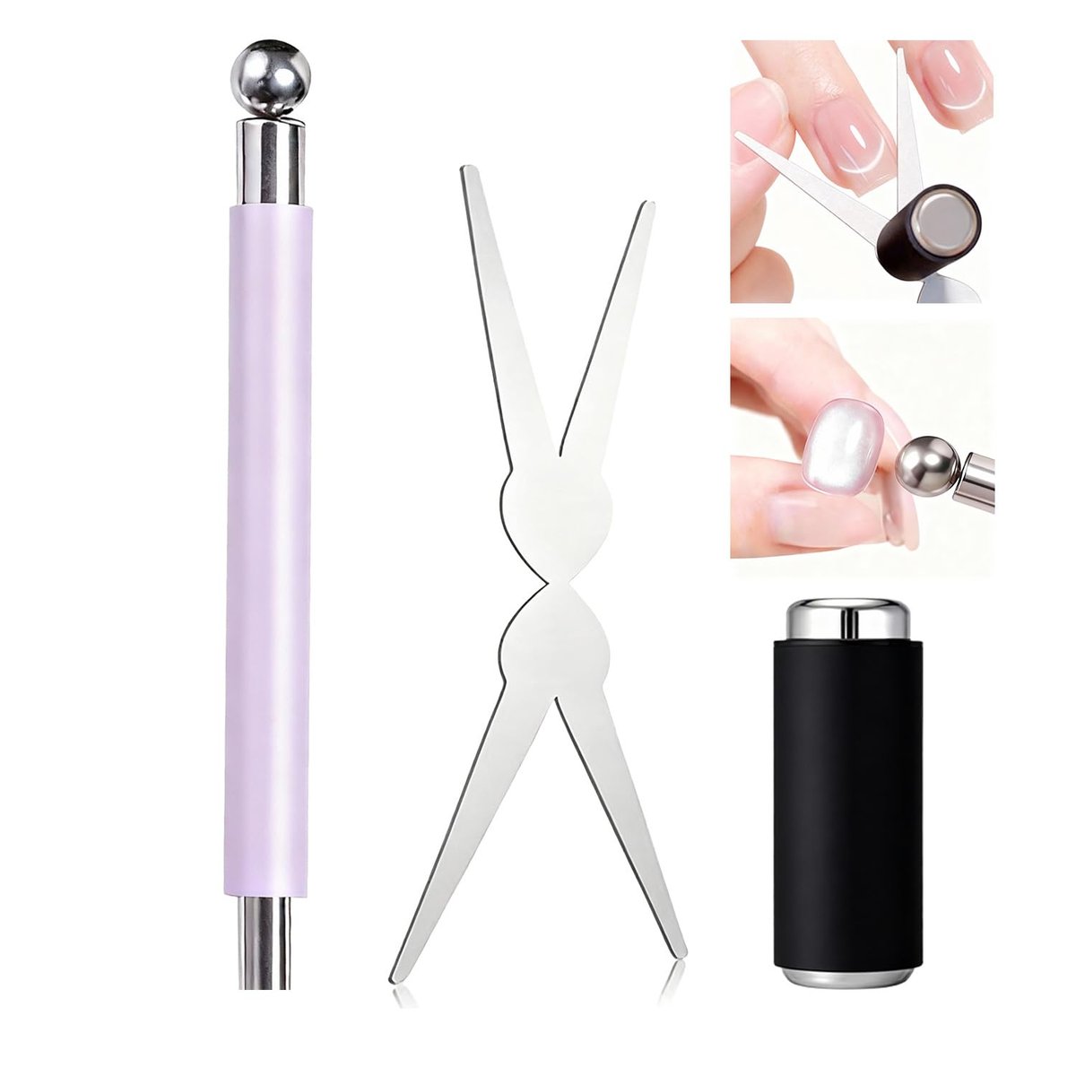 2-in-1 French Cat Eye Magnet Set, Doppelkopf-Scherenmagnet-Werkzeug für Cat Eye Gel-Nagellack, Stab mit runden Nagelmagnet-Perlen, Maniküre-Kunst-DIY für Zuhause & Salon, Anfängerfreundlich