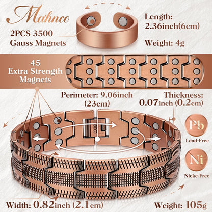 Mahnco Kupferarmband für Herren – 3X Ultra-Stärke 99,99% reines Kupfer mit Magneten, magnetisches Armband mit verstellbarem Größenwerkzeug