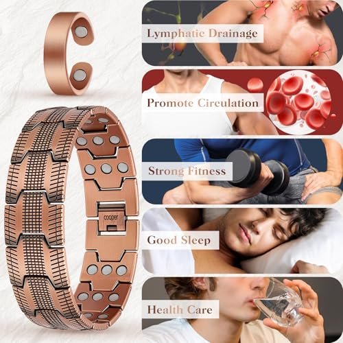 Mahnco Kupferarmband für Herren – 3X Ultra-Stärke 99,99% reines Kupfer mit Magneten, magnetisches Armband mit verstellbarem Größenwerkzeug