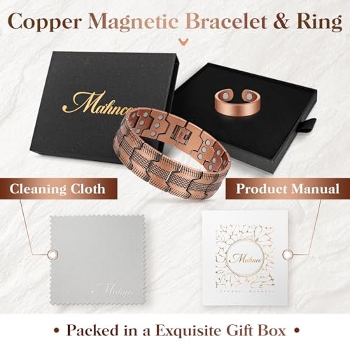 Mahnco Kupferarmband für Herren – 3X Ultra-Stärke 99,99% reines Kupfer mit Magneten, magnetisches Armband mit verstellbarem Größenwerkzeug