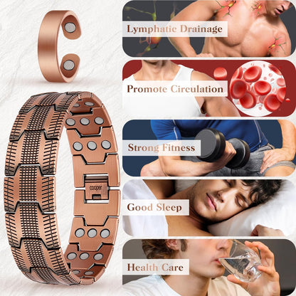 Mahnco Kupferarmband für Herren – 3X Ultra-Stärke 99,99% reines Kupfer mit Magneten, magnetisches Armband mit verstellbarem Größenwerkzeug
