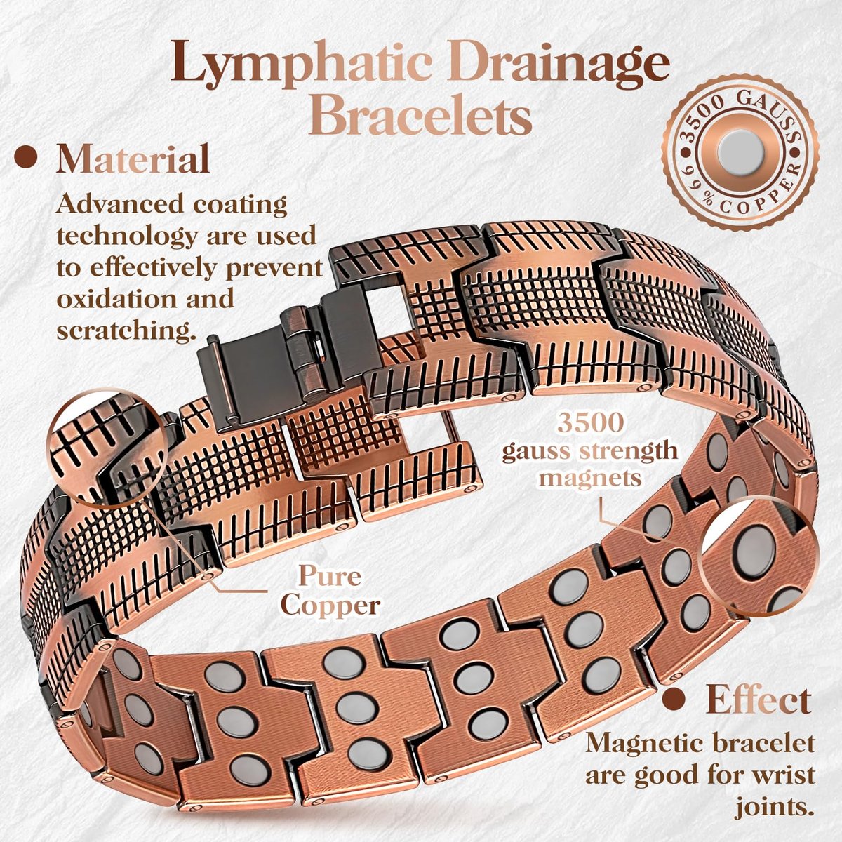 Mahnco Kupferarmband für Herren – 3X Ultra-Stärke 99,99% reines Kupfer mit Magneten, magnetisches Armband mit verstellbarem Größenwerkzeug