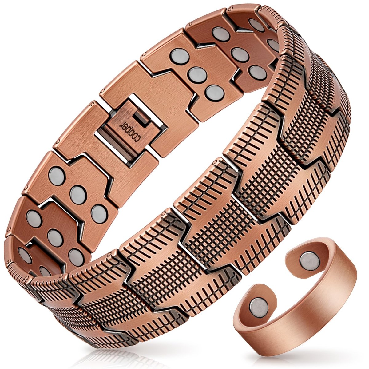 Mahnco Kupferarmband für Herren – 3X Ultra-Stärke 99,99% reines Kupfer mit Magneten, magnetisches Armband mit verstellbarem Größenwerkzeug