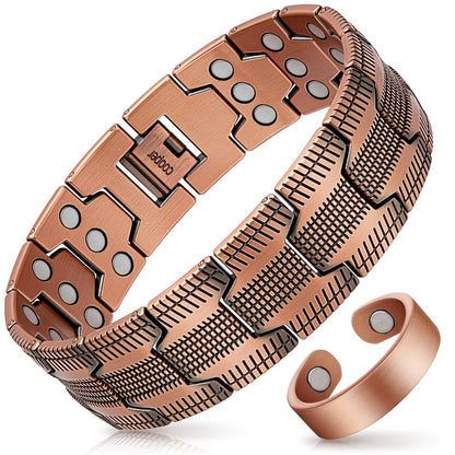 Mahnco Kupferarmband für Herren – 3X Ultra-Stärke 99,99% reines Kupfer mit Magneten, magnetisches Armband mit verstellbarem Größenwerkzeug