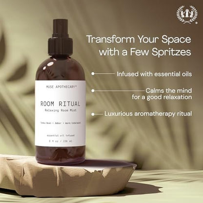 Muse Apothecary Room Ritual - Aromatischer und entspannender Raumnebel mit natürlichen ätherischen Ölen - 240 ml, Tonkabohne + Amber + Warmes Zedernholz