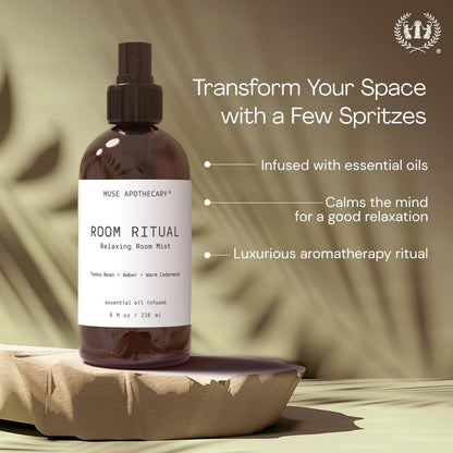 Muse Apothecary Room Ritual - Aromatischer und entspannender Raumnebel mit natürlichen ätherischen Ölen - 240 ml, Tonkabohne + Amber + Warmes Zedernholz