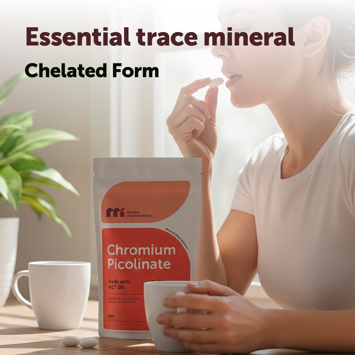 Micro Ingredients Chrom Picolinat 1.000 mcg pro Portion, 500 Weichkapseln, 1 Jahresvorrat | Chelatiertes essentielles Mineralpräparat mit MCT-Öl | Non-GMO