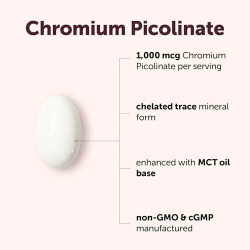 Micro Ingredients Chrom Picolinat 1.000 mcg pro Portion, 500 Weichkapseln, 1 Jahresvorrat | Chelatiertes essentielles Mineralpräparat mit MCT-Öl | Non-GMO
