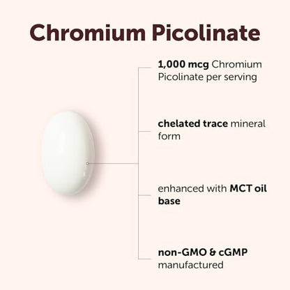 Micro Ingredients Chrom Picolinat 1.000 mcg pro Portion, 500 Weichkapseln, 1 Jahresvorrat | Chelatiertes essentielles Mineralpräparat mit MCT-Öl | Non-GMO