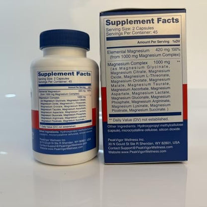16-in-1 Magnesium Komplex 1000mg – Hochdosiert mit Magnesiumglycinat, Citrat, Orotat, L-Threonat, Malat – 90 vegane Kapseln für Frauen & Männer