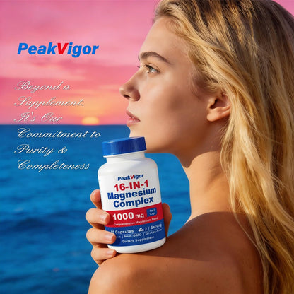 16-in-1 Magnesium Komplex 1000mg – Hochdosiert mit Magnesiumglycinat, Citrat, Orotat, L-Threonat, Malat – 90 vegane Kapseln für Frauen & Männer