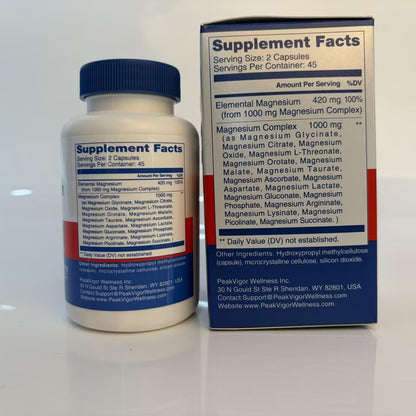16-in-1 Magnesium Komplex 1000mg – Hochdosiert mit Magnesiumglycinat, Citrat, Orotat, L-Threonat, Malat – 90 vegane Kapseln für Frauen & Männer