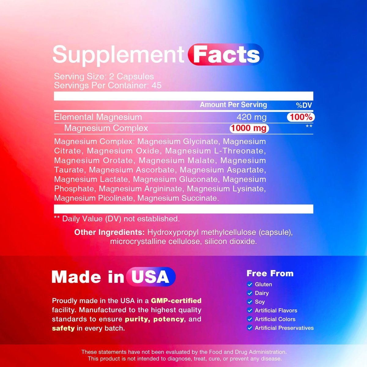 16-in-1 Magnesium Komplex 1000mg – Hochdosiert mit Magnesiumglycinat, Citrat, Orotat, L-Threonat, Malat – 90 vegane Kapseln für Frauen & Männer