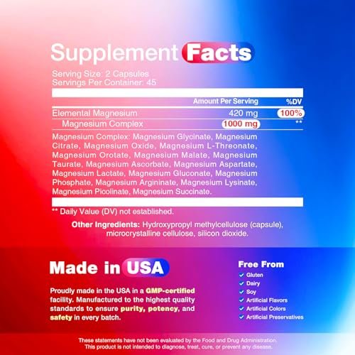 16-in-1 Magnesium Komplex 1000mg – Hochdosiert mit Magnesiumglycinat, Citrat, Orotat, L-Threonat, Malat – 90 vegane Kapseln für Frauen & Männer