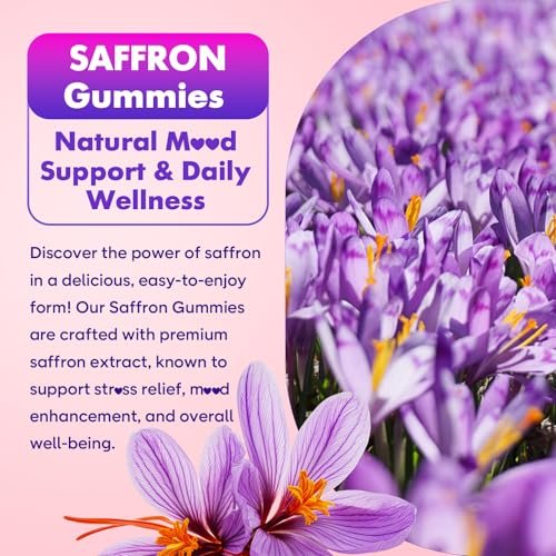 softbear Safran Gummis für Kinder & Erwachsene, 10-in-1 Bio Safran Ergänzung mit 88,5 mg Safran Extrakt, Unterstützt Ruhe & Fokus & Schlaf, Zuckerfrei/Ohne Gentechnik, Himbeergeschmack, 60 Stück