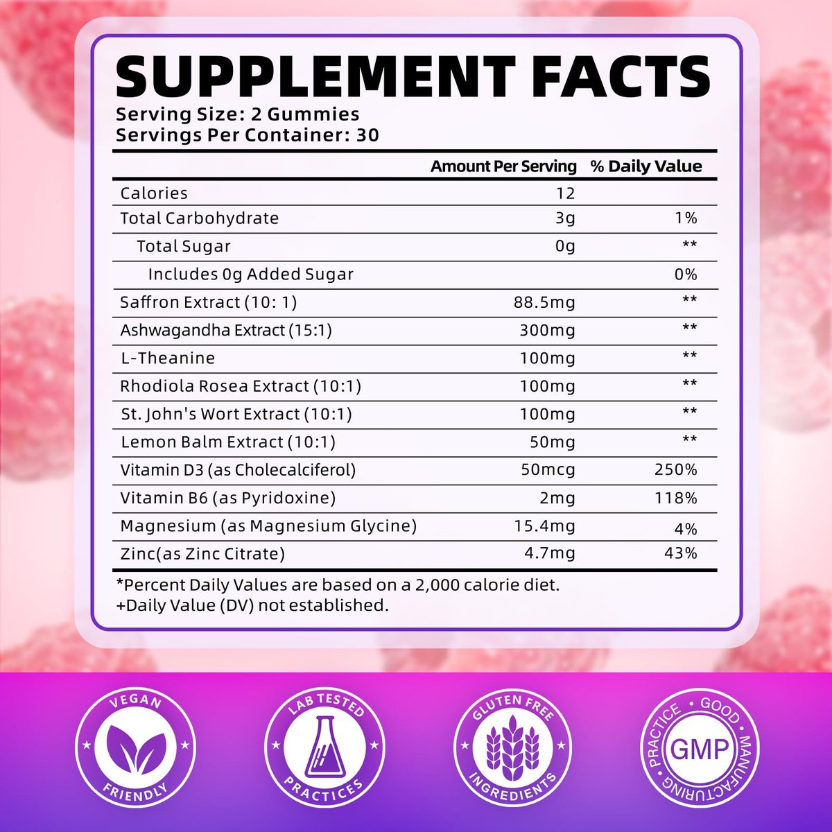 softbear Safran Gummis für Kinder & Erwachsene, 10-in-1 Bio Safran Ergänzung mit 88,5 mg Safran Extrakt, Unterstützt Ruhe & Fokus & Schlaf, Zuckerfrei/Ohne Gentechnik, Himbeergeschmack, 60 Stück