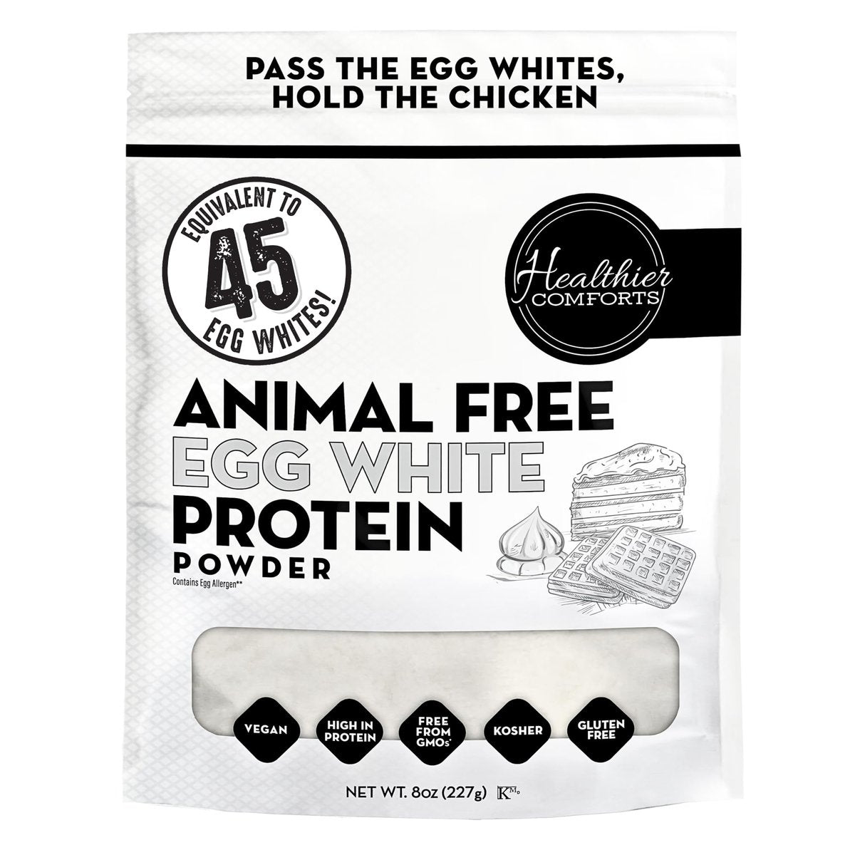 Healthier Comforts Tierfreies Eiweißpulver aus Eiklar | Vegane Eier-Omeletts, Engelkuchen, Baiser, Proteinshakes | Schäumt und bindet wie traditionelles Eiweiß (227 g)