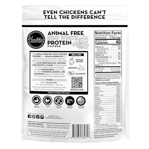 Healthier Comforts Tierfreies Eiweißpulver aus Eiklar | Vegane Eier-Omeletts, Engelkuchen, Baiser, Proteinshakes | Schäumt und bindet wie traditionelles Eiweiß (227 g)