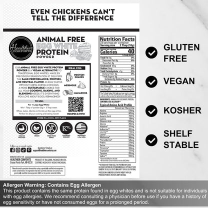 Healthier Comforts Tierfreies Eiweißpulver aus Eiklar | Vegane Eier-Omeletts, Engelkuchen, Baiser, Proteinshakes | Schäumt und bindet wie traditionelles Eiweiß (227 g)