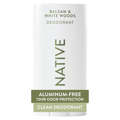 Native Deodorant mit natürlich gewonnenen Inhaltsstoffen, 72-Stunden-Geruchskontrolle, Deo für Damen und Herren, Aluminiumfrei, Balsam & Weiße Hölzer, 75 g