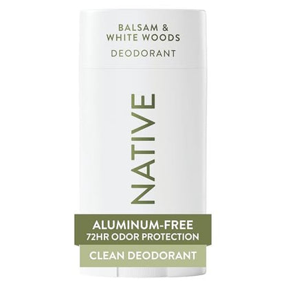 Native Deodorant mit natürlich gewonnenen Inhaltsstoffen, 72-Stunden-Geruchskontrolle, Deo für Damen und Herren, Aluminiumfrei, Balsam & Weiße Hölzer, 75 g