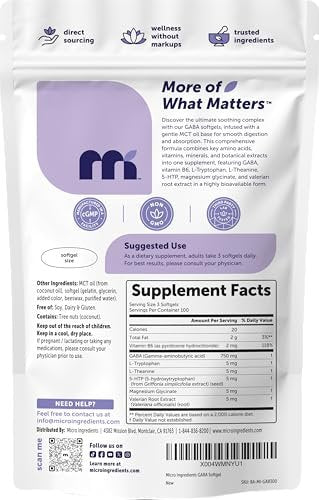 Micro Ingredients GABA 750 mg mit MCT-Öl, 300 Weichkapseln | Gamma-Aminobuttersäure mit Vitamin B6, 5-HTP, L-Theanin, L-Tryptophan & Magnesiumglycinat | Non-GMO, cGMP hergestellt