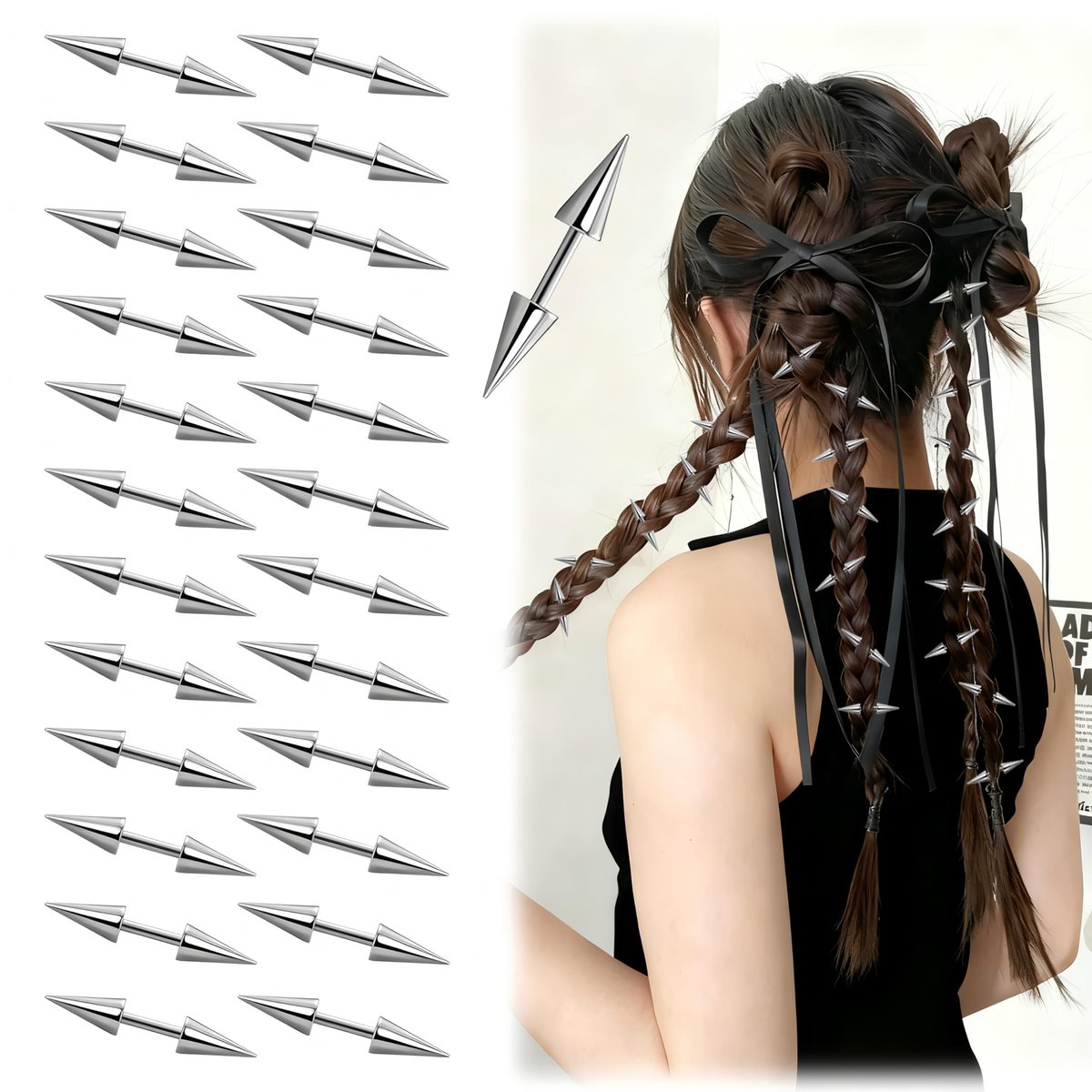 25-teilige Goth-Haarklammern für Frauen – Punk-Spikes aus Metall, Gothic-Haarschmuck im Emo/Y2K-Stil, trendige Edgy-Haarklammern für Zöpfe, Dutt & alternative Mode