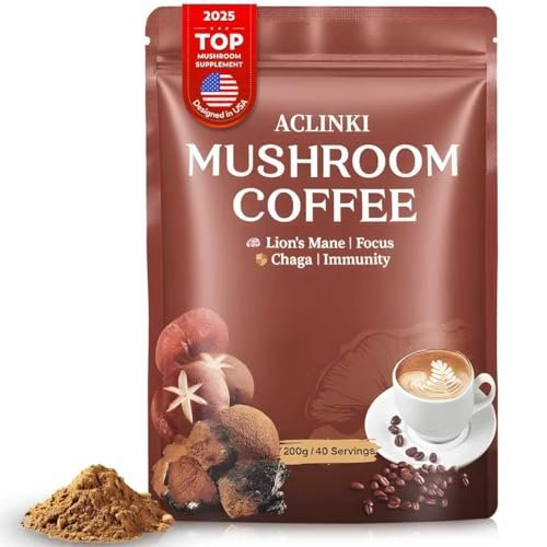ACLINKI Bio-Pilz-Kaffee mit 7 adaptogenen Pilzen (Löwenmähne, Reishi, Chaga, Cordyceps & mehr) – Kräuterergänzung für Fokus, Energie & Immununterstützung – 40 Portionen