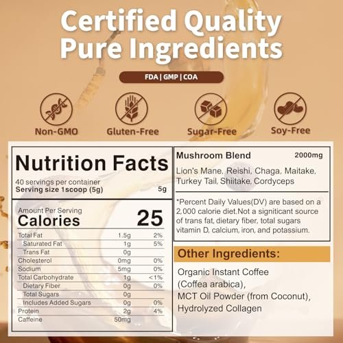 ACLINKI Bio-Pilz-Kaffee mit 7 adaptogenen Pilzen (Löwenmähne, Reishi, Chaga, Cordyceps & mehr) – Kräuterergänzung für Fokus, Energie & Immununterstützung – 40 Portionen