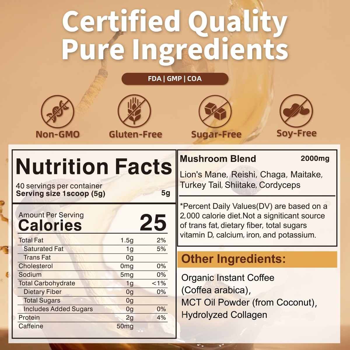 ACLINKI Bio-Pilz-Kaffee mit 7 adaptogenen Pilzen (Löwenmähne, Reishi, Chaga, Cordyceps & mehr) – Kräuterergänzung für Fokus, Energie & Immununterstützung – 40 Portionen