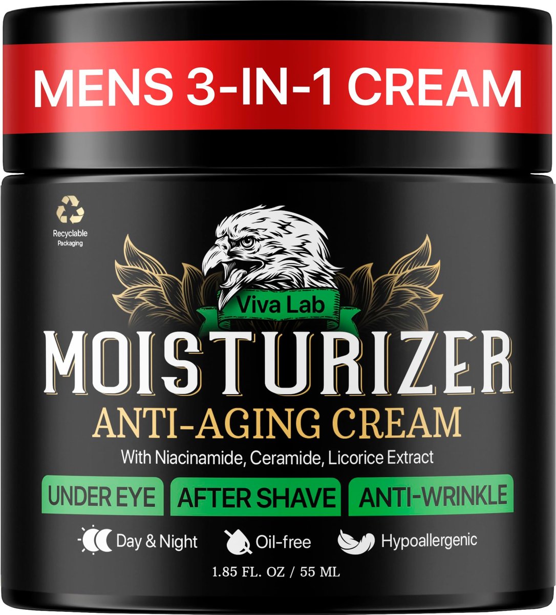Viva Lab Herren Gesichtsfeuchtigkeitscreme Anti-Aging Creme - Leichte Aftershave Lotion für Männer - Tag & Nacht Feuchtigkeitspflege mit Niacinamid, Kollagen, Ceramiden - Schnell einziehend, nicht fettend 1,85 oz