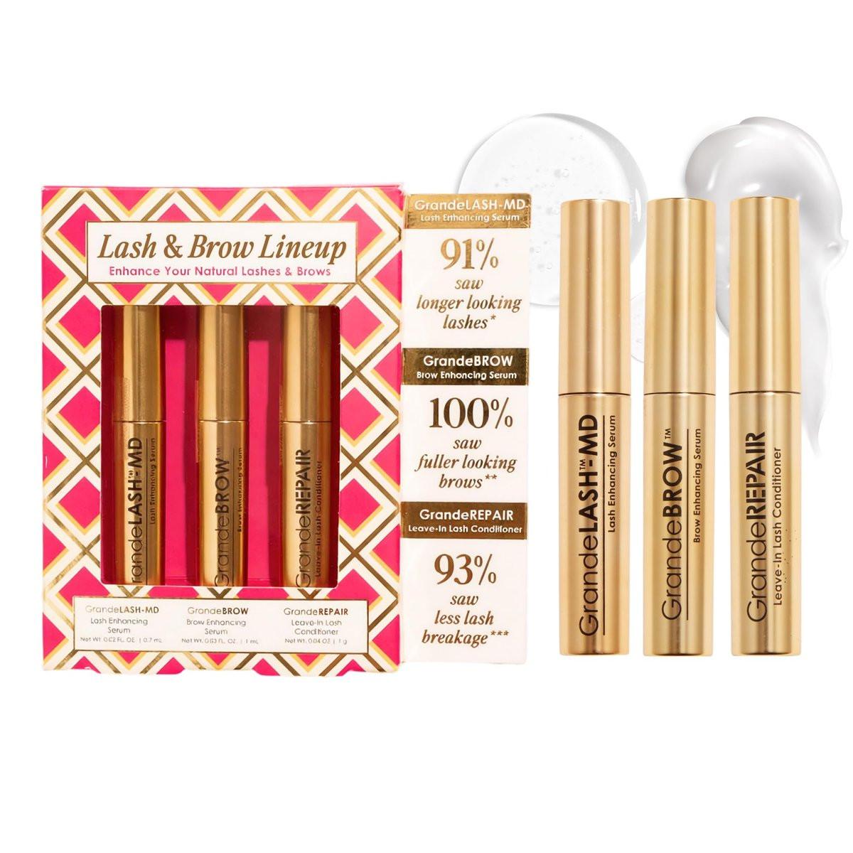 Grande Cosmetics Mini Lash & Brow Lineup – GrandeLASH-MD, GrandeBROW, GrandeREPAIR für längere, dichtere Wimpern und vollere, kräftigere Augenbrauen