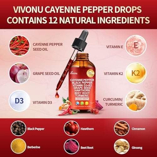 VivoNu Cayenne Pfeffer Softgel Kapseln – Unterstützt Beinvenen, Herz- und Blutgefäßgesundheit mit Vitamin E, D3+K2 sowie Traubenkern-, Weißdorn-, Rote Bete- und Berberin-Extrakten (240 Kapseln, 1 Flasche)