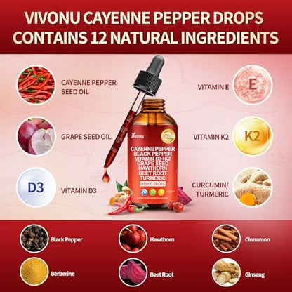 VivoNu Cayenne Pfeffer Softgel Kapseln – Unterstützt Beinvenen, Herz- und Blutgefäßgesundheit mit Vitamin E, D3+K2 sowie Traubenkern-, Weißdorn-, Rote Bete- und Berberin-Extrakten (240 Kapseln, 1 Flasche)